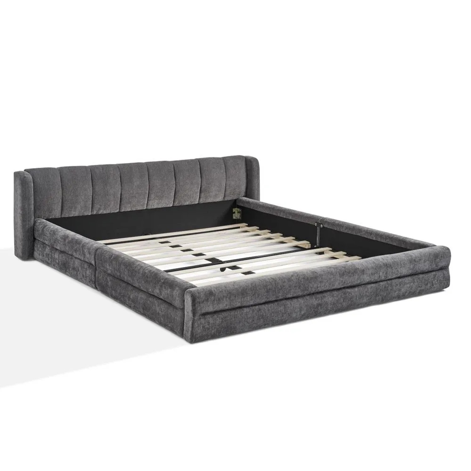 okwish Einzelbett 140x200cm mit Rückenlehne Chenille Kinderzimmer Grau ohne Matratze