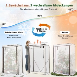 Foliengewächshaus mit zwei wechselbaren Abdeckungen für ganzjährigen Pflanzenschutz; ideal für Frühbeet und Sommer.