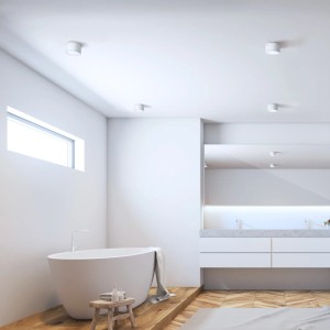 4er Set weiße LED Aufbauspots IP44 für Bad und Feuchträume, ohne Leuchtmittel.