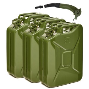 3 olivgrüne 20L Metall Kraftstoffkanister mit Ausgießer für Benzin, Diesel & E10.