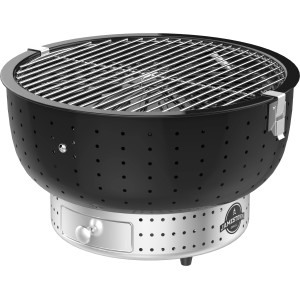 Schwarzer Jamestown Holzkohle-Tischgrill Darron mit verchromtem Grillrost und Ascheschublade.