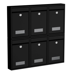 Basi Briefkasten Set, 6 Stück, mattschwarz, für Mehrfamilienhäuser oder Wohngemeinschaften.