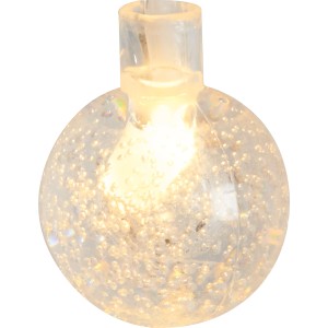 Nahaufnahme: LED-Solar-Lichterkette mit warmweißem Licht und Luftblasen in Kugelform.