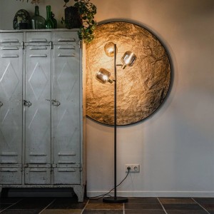 QAZQA Stehlampe Schwarz mit Gold mit Rauchglas 3 Lichter Zuzanna