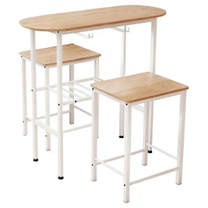Costway Bartisch mit Barhocker Set Hausbar für 2 Personen Weiß
