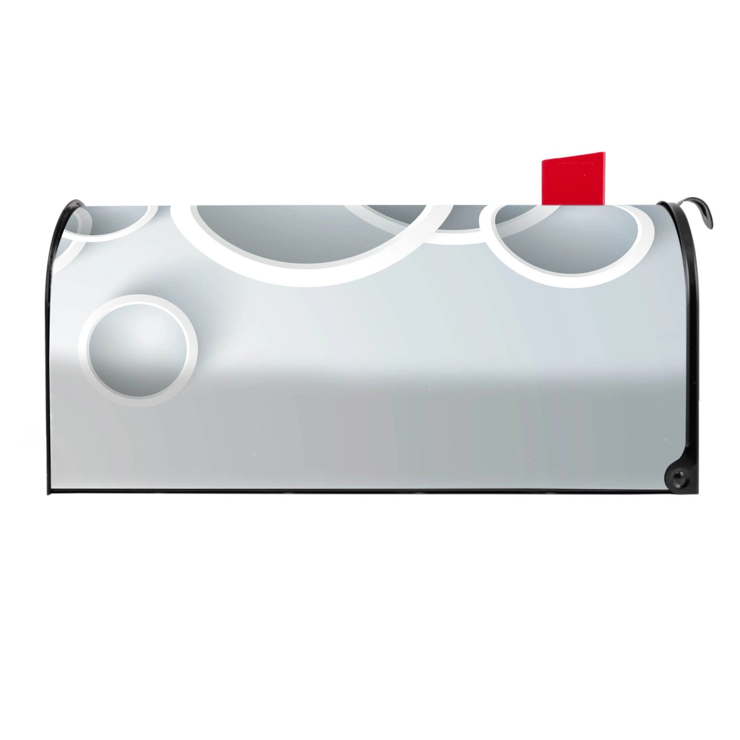 Schwarzer US Briefkasten mit weißen Ringen, Stahl pulverbeschichtet, 48x22x16cm.