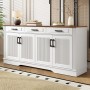 Weißes Merax Sideboard aus MDF mit Holzplatte, 4 gerillten Türen, 3 Schubladen und schwarzen Griffen für Wohnzimmer.
