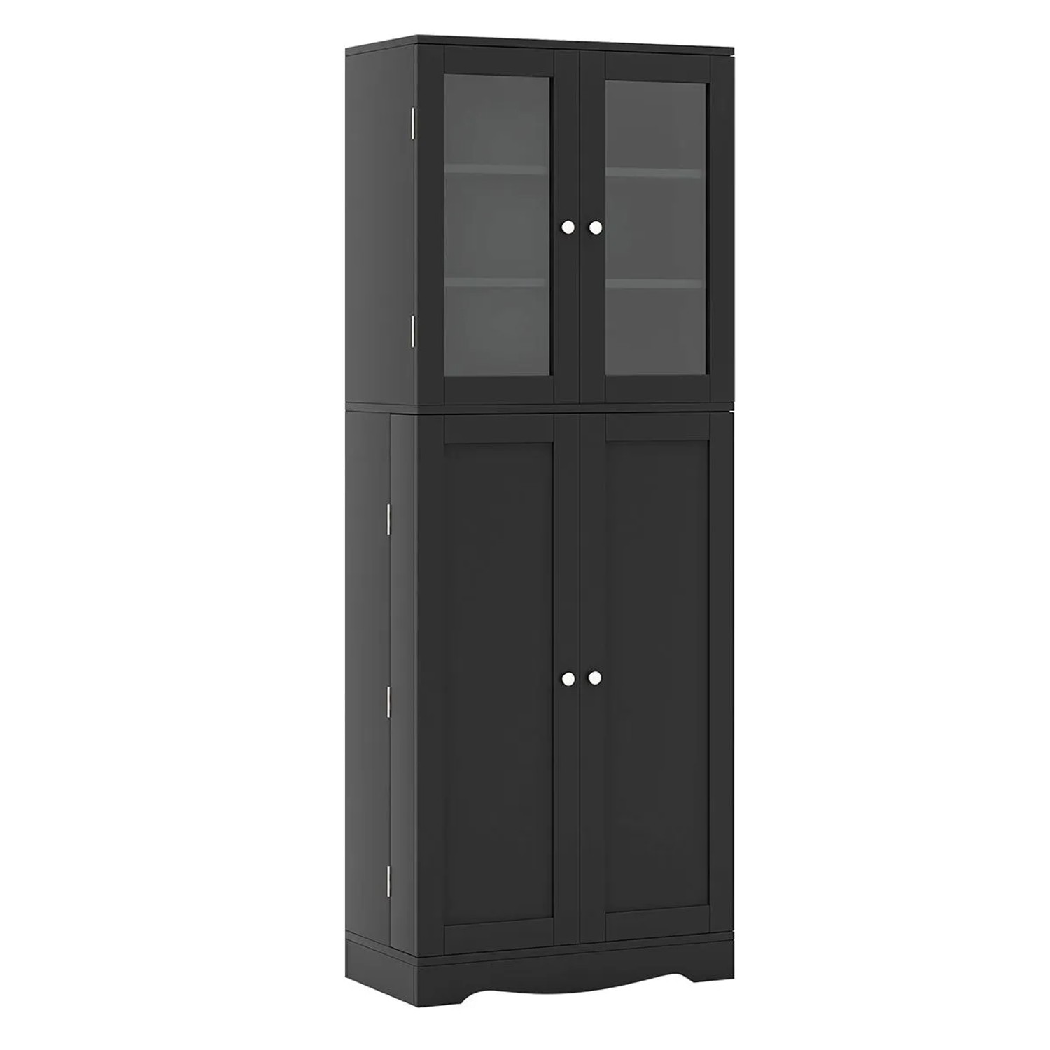 Costway Küchenschrank Holz mit Glastüren 60 x 31,5 x 161,5 cm Schwarz