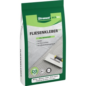 Ultrament Fliesenkleber Eco 25kg, flexibler Kleber für Wand- und Bodenfliesen, ideal für Fußbodenheizung.