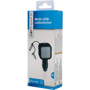 Cartrend Multi-USB-Ladestecker mit Micro USB/Lightning-Kabel im Karton.