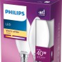 2er-Pack Philips E14 LED-Kerzenlampen, 4,3W, warmweiß, in Produktverpackung.