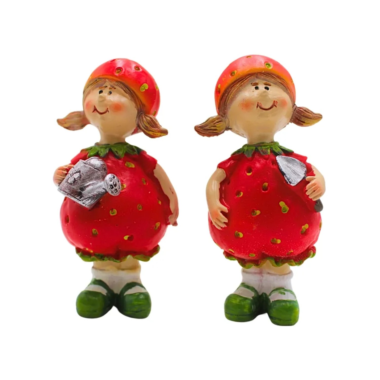 Dekohelden24 2er Set Dekofiguren Gartenfiguren Erdbeerfiguren Erdbeerkinder aus Keramik im 2er Set in Rot Größe einer Figur L/B/H 5 x 4 x 9 cm