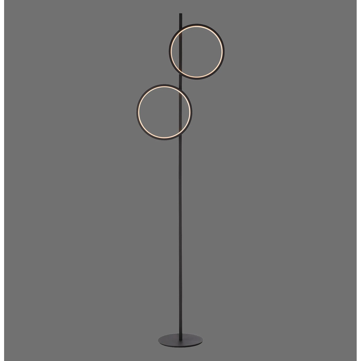 Schwarze Design-Stehlampe Just Light Mini Ritus mit zwei runden LED-Leuchten.