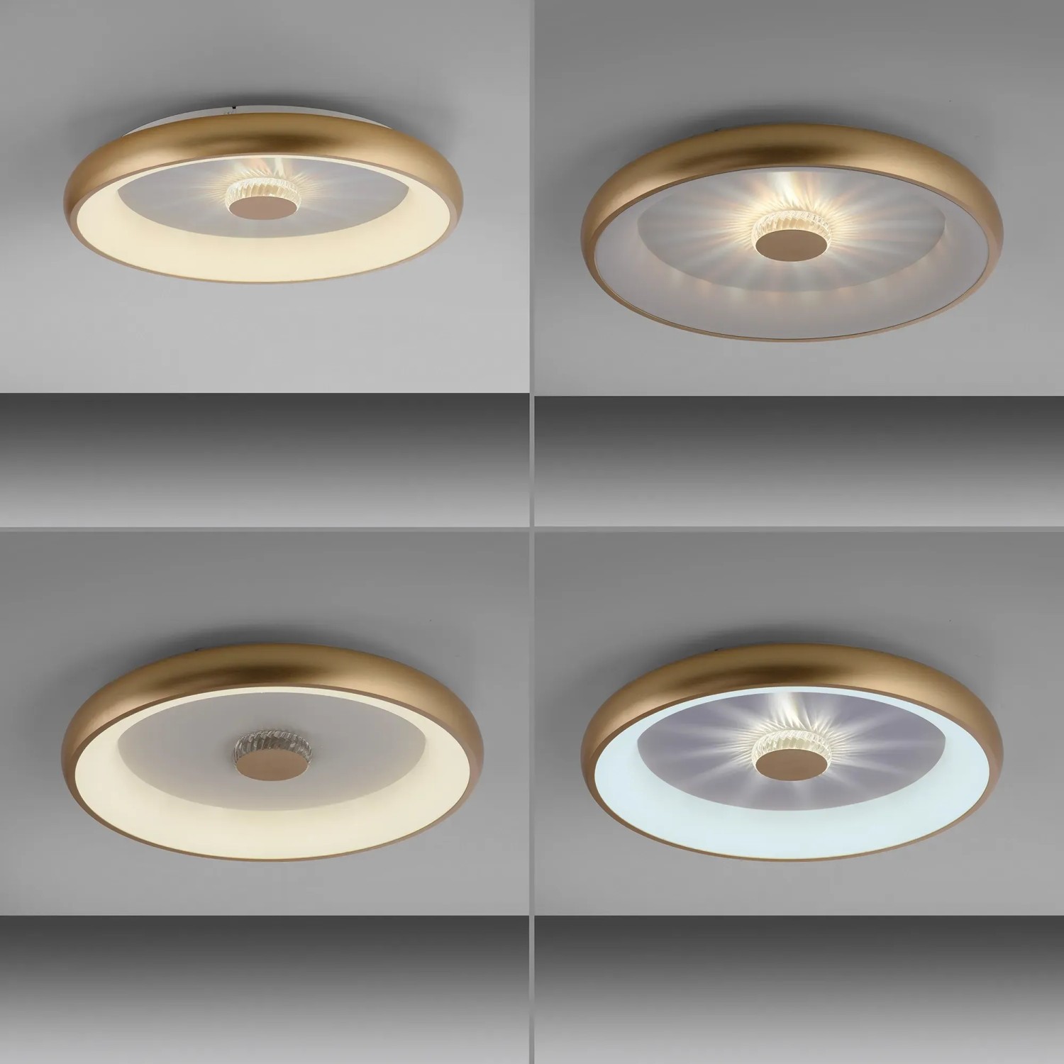 LED-Deckenleuchte Vertigo in Messing-Optik, Ø 61,5 cm, mit verschiedenen Lichteinstellungen.