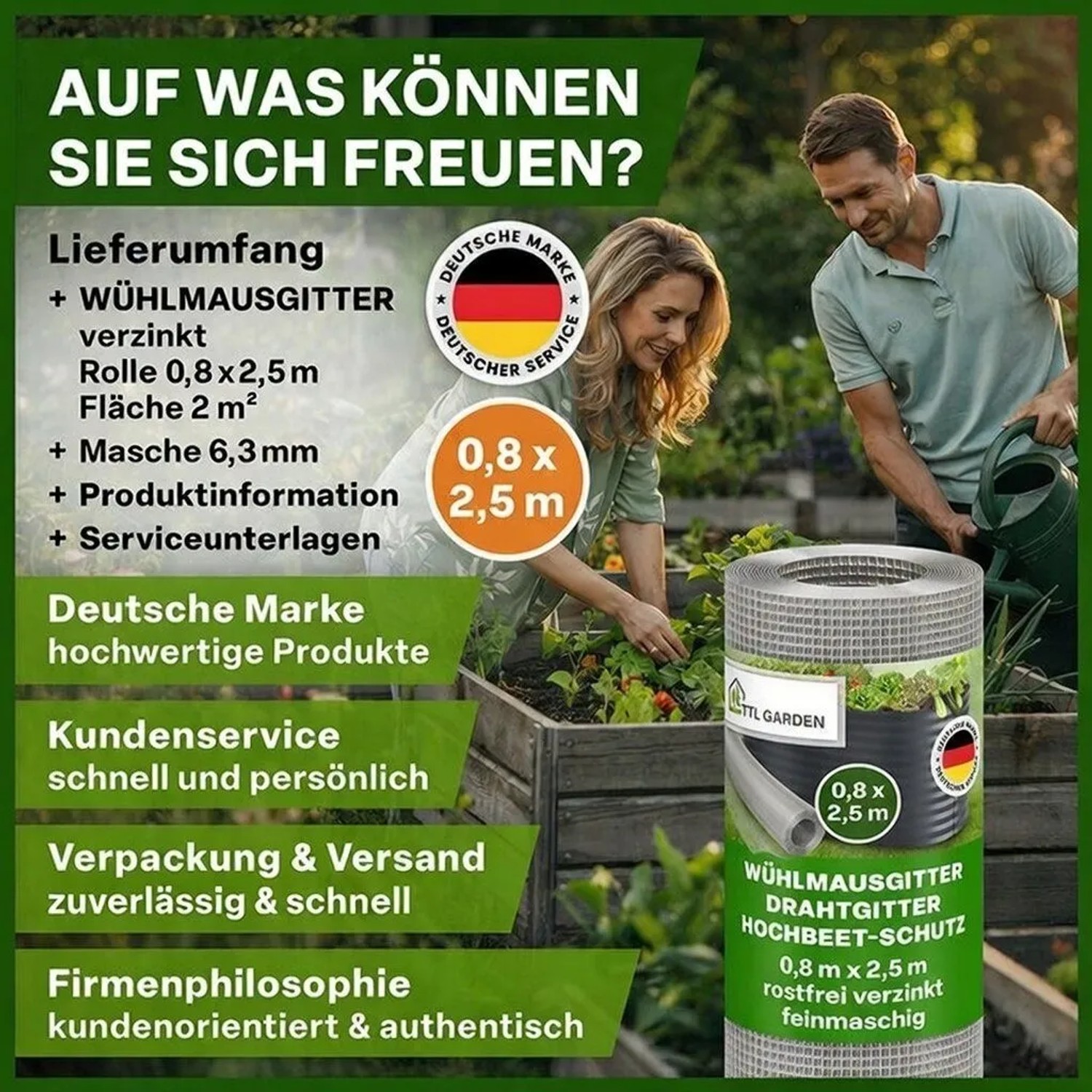 TTL GARDEN Wühlmausgitter 2,5m x 0,8m Verzinkt auf Rolle Drahtgitter Schutz für Hochbeet Rasen Pflanzen gegen Wühlmäuse_7