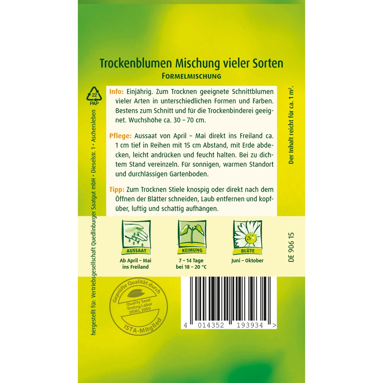 Trockenblumen Mischung Von N.L. Chreestensen - Für Ca. 3-5 Lfd. Meter | Garten Blumen Saatgut