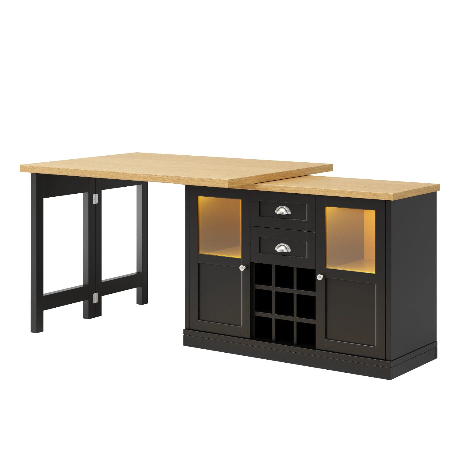 Merax Esstisch 120-197cm LED Ausziehbar Weinregal Weiß Schwarz