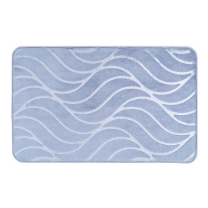 Blauer Wenko Badteppich Memory Foam Tropic mit Wellenmuster, 50x80 cm.