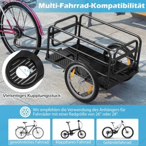 Costway Fahrradanhänger, klappbar, mit Abdeckung und Kuppler, max. 60 kg.
