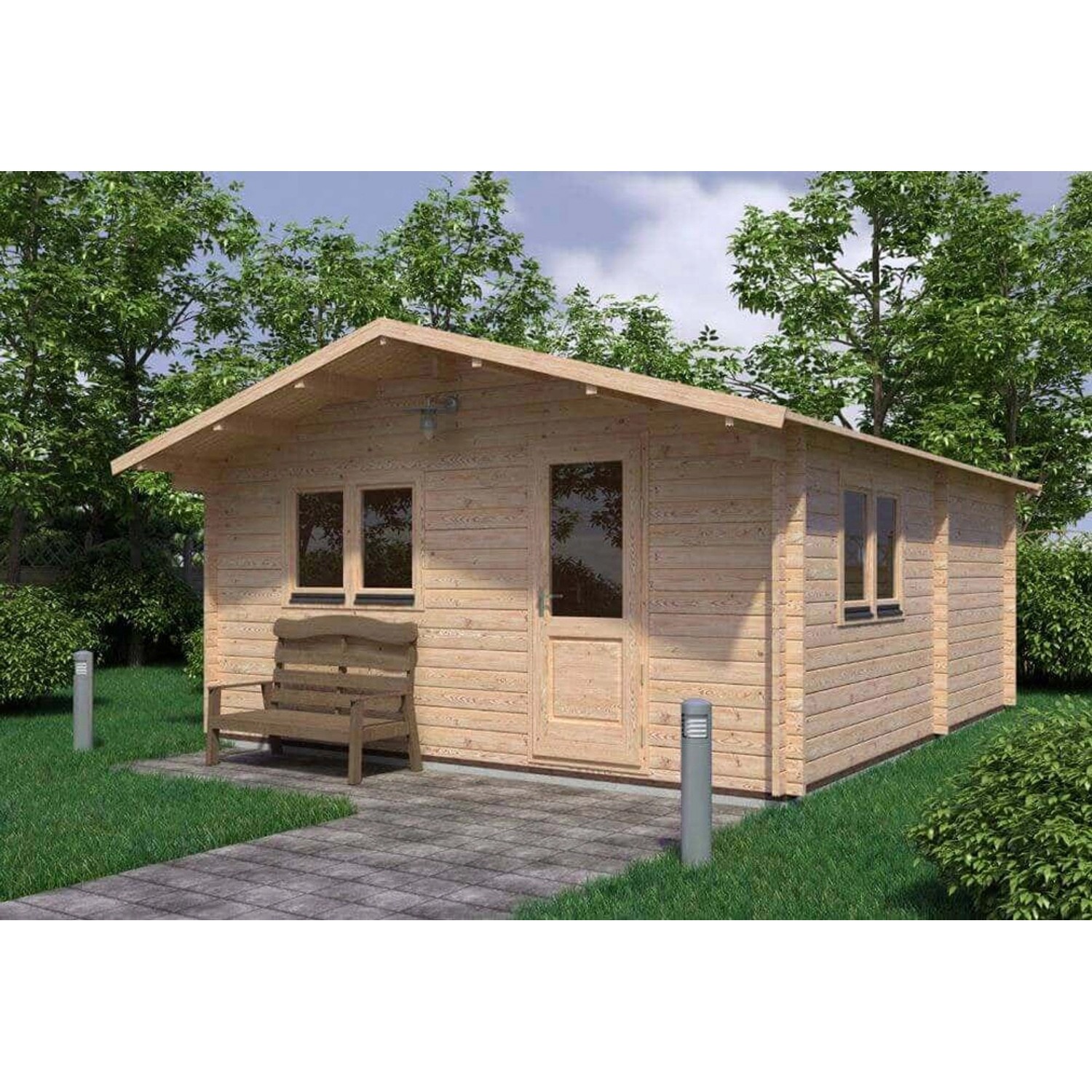 Alpholz Gartenhaus/Gerätehaus Eko Satteldach 500 cm x 642 cm Hellbraun
