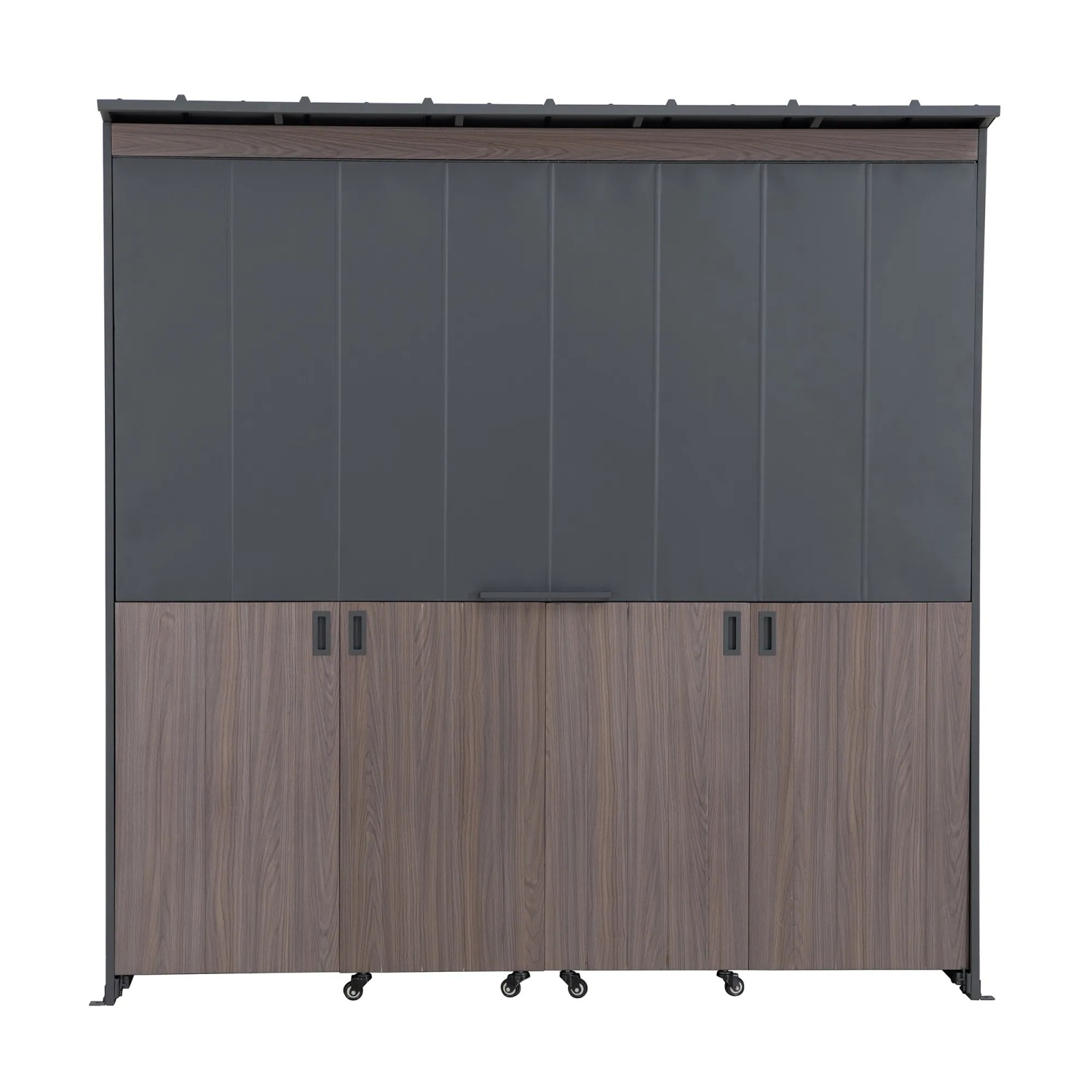 Sunjoy Gartenhaus Mambo für Outdoor Küche, 94x220 cm, anthrazit mit Holzdekor und Rollen.