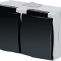 Graue 2-fach Feuchtraum Steckdose IP54 mit Klappdeckel für Aufputzmontage.
