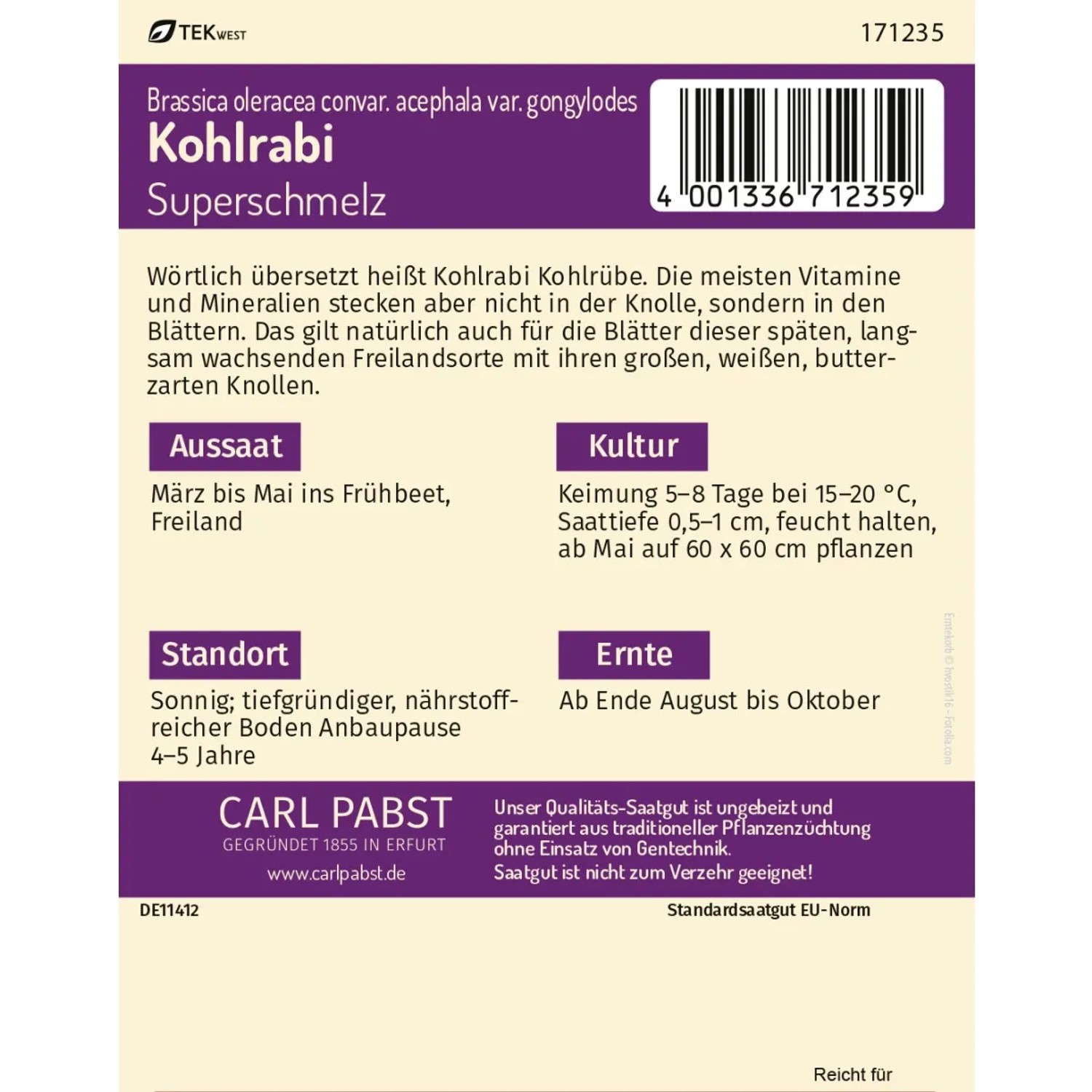 Pabst Keimkraft Kohlrabi Superschmelz Saatgut Packung, Gemüsesamen für ca. 80 Pflanzen.