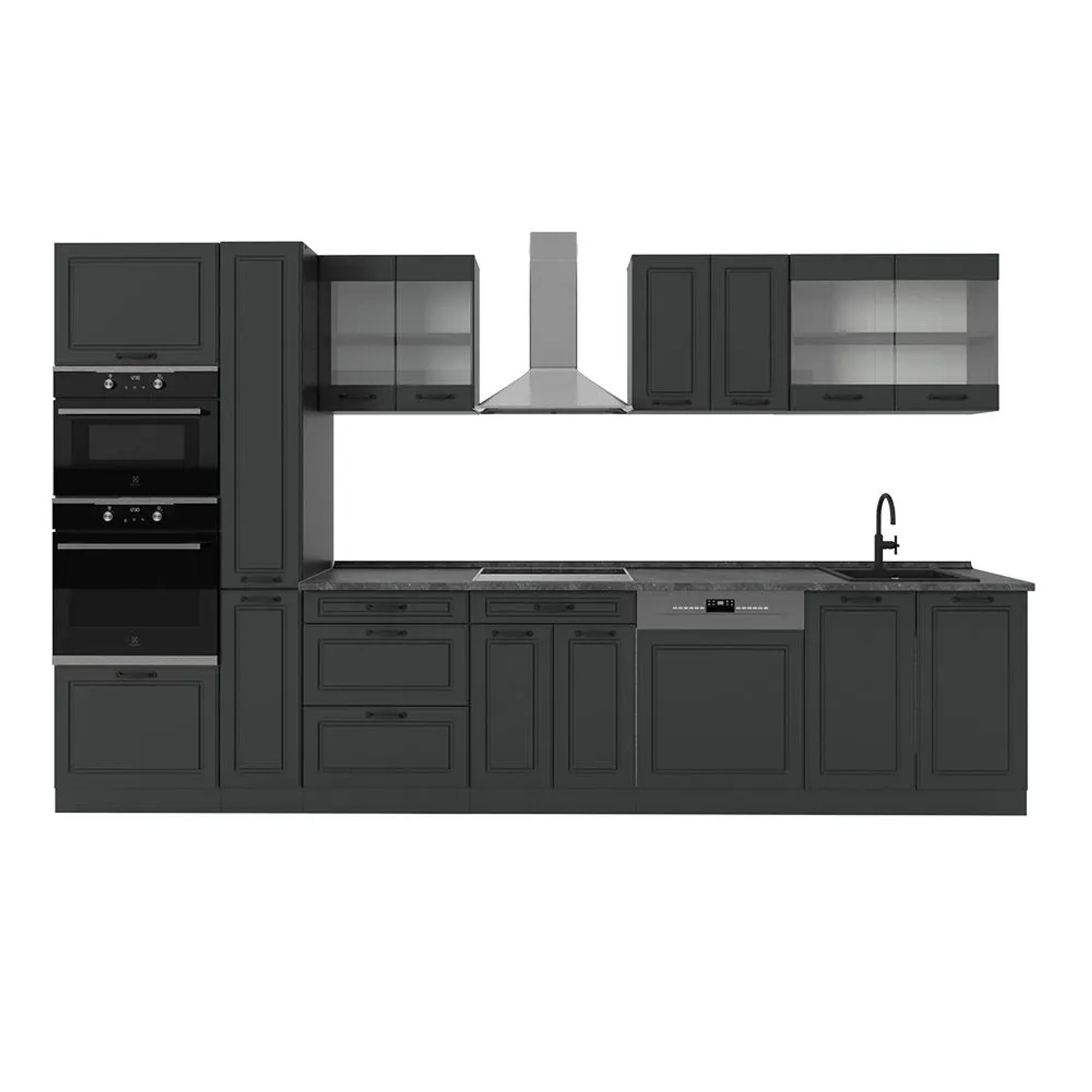 Vicco R-Line Küchenzeile Anthrazit Landhaus Anthrazit 350 cm AP Anthrazit ohne E-Geräte