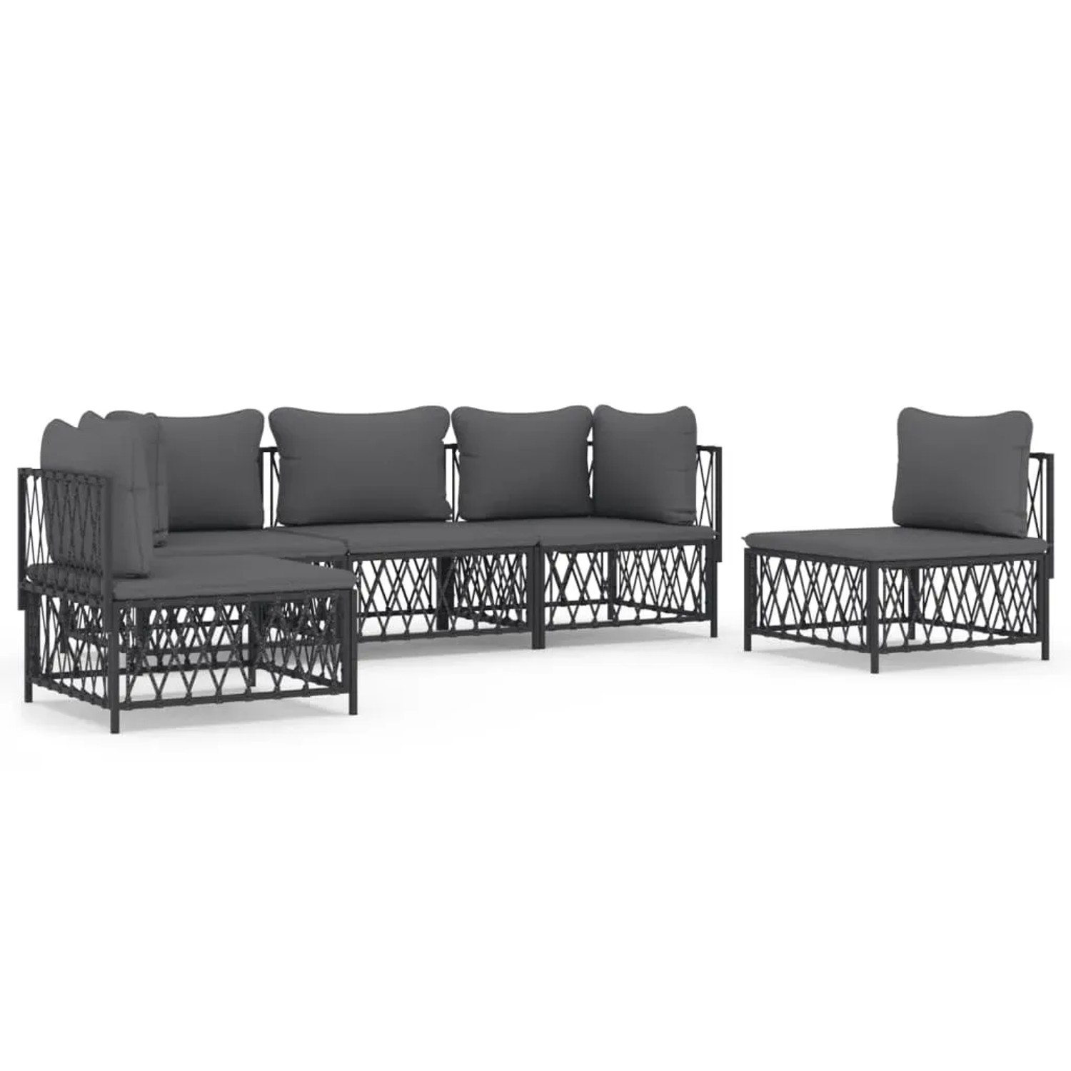 vidaXL 5-Tlg Garten-Lounge-Set mit Kissen Anthrazit Stahl 3186839