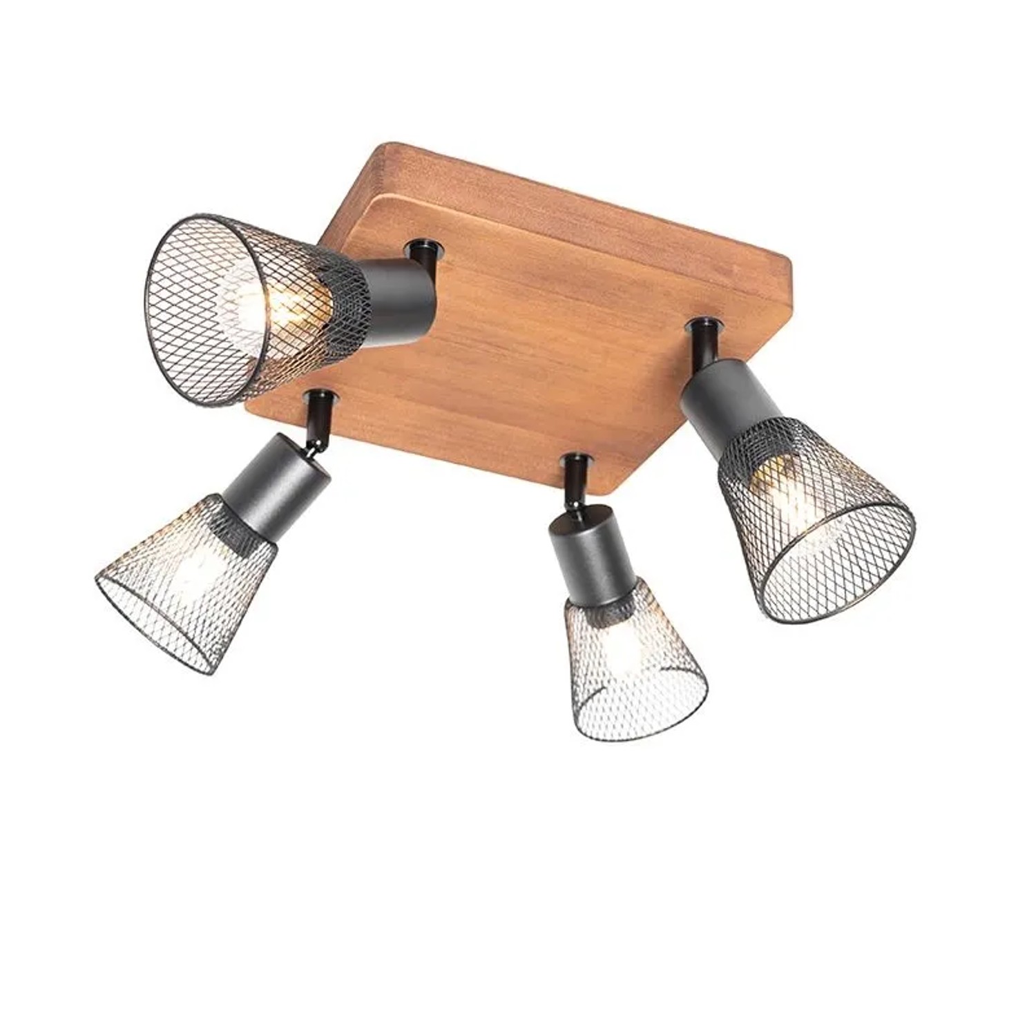 QAZQA Industrie Spot Schwarz mit Holz 4 Flammig Kristina