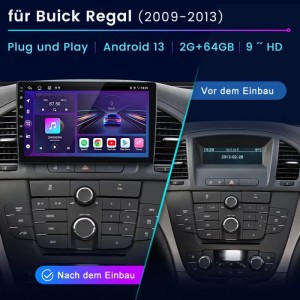 Junsun 9 Zoll Autoradio für Opel Buick Regal (2009-2013), Vorher-Nachher-Ansicht.