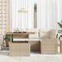 Beiges 5-teiliges vidaXL Gartensofa-Set aus Rattan mit Tisch und Kissen.