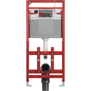 Tecelux WC-Modul 200, Bauhöhe 1120 mm, höhenverstellbar, mit rotem Rahmen und grauem Spülkasten.