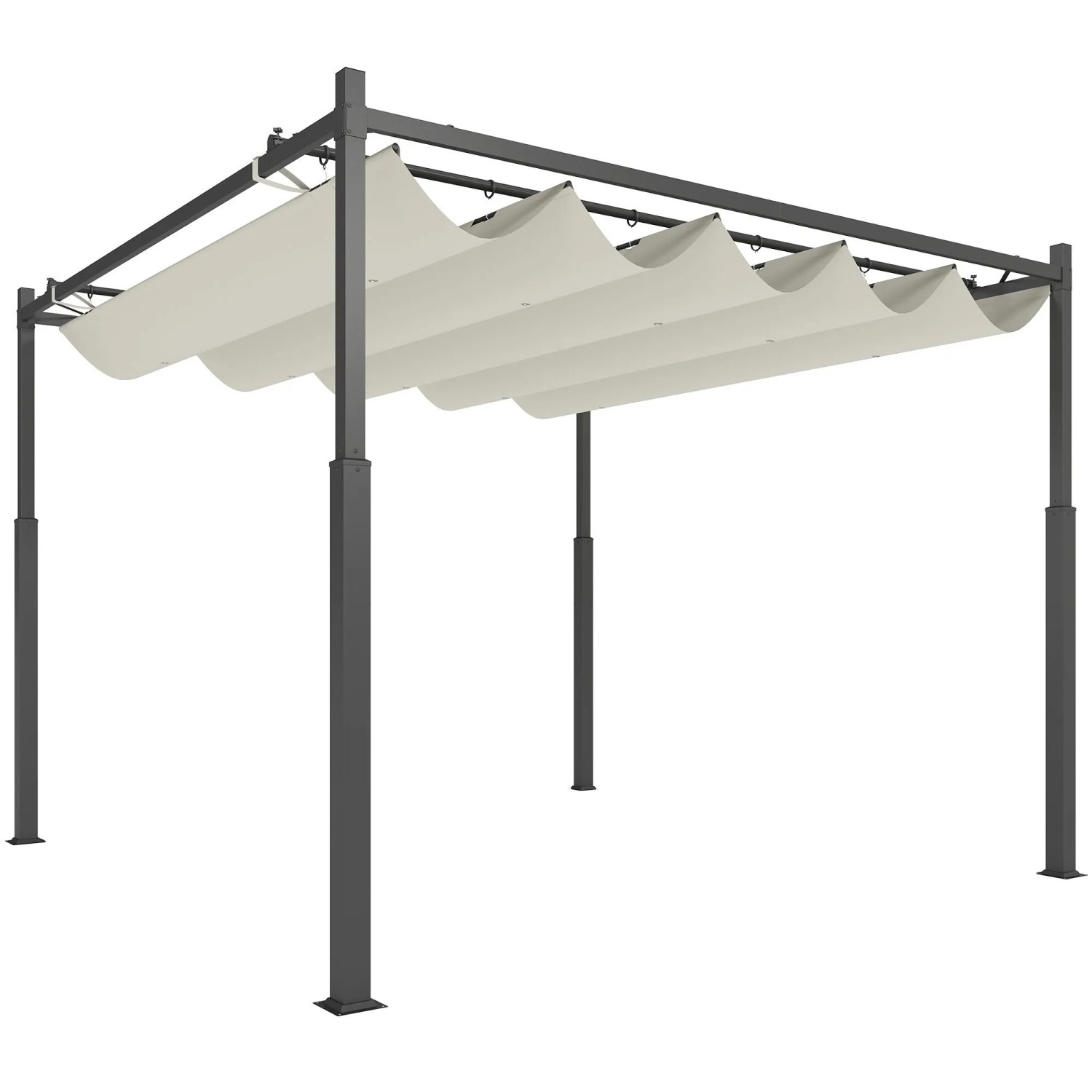 Furnicato Garten-pergola 3 X 3 M Ausziehbares Dach Und Magnetpad Outdoor-baldachin Garten-pavillon Upf30+ Metall Cremewe...
