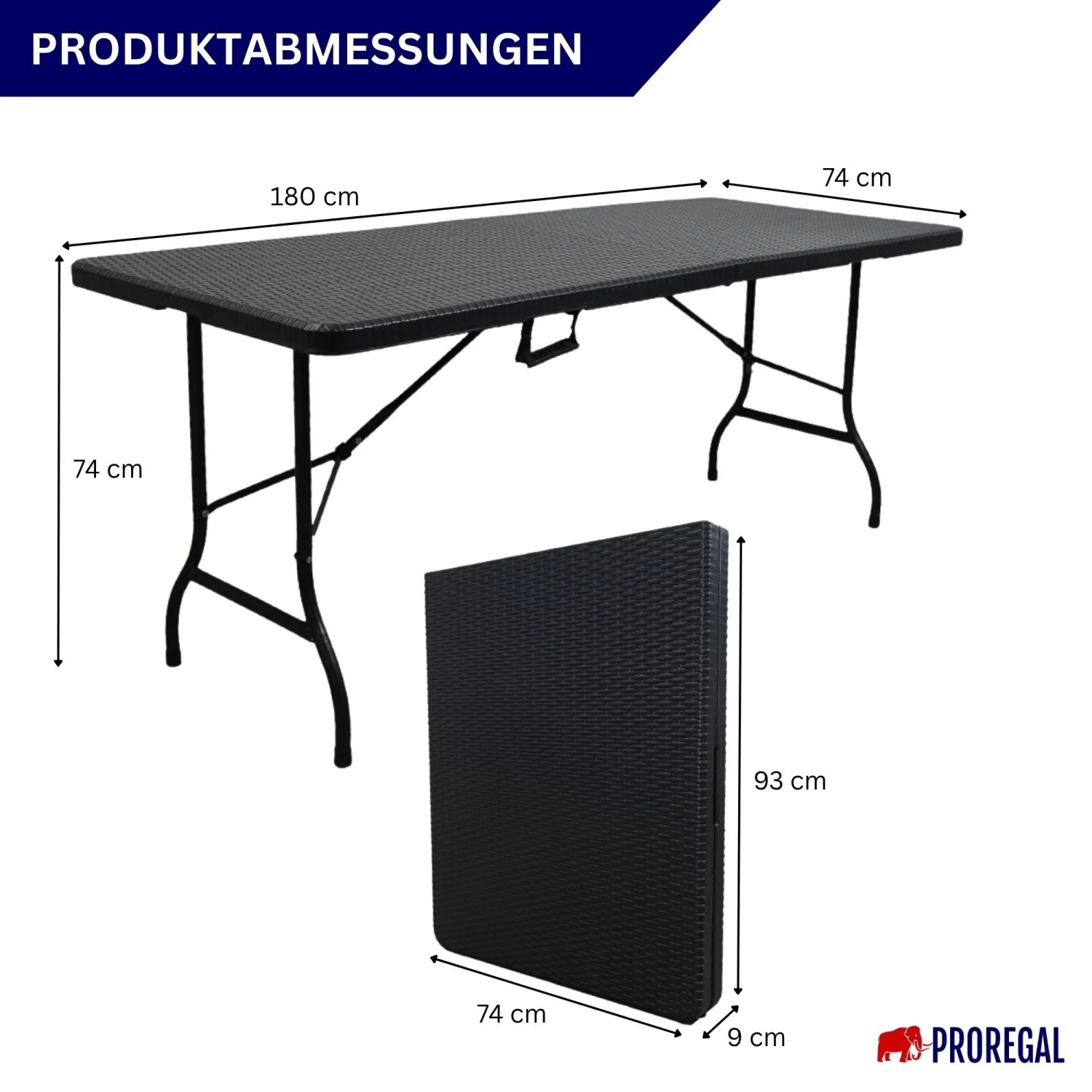 CHEFGASTRO Bierzeltgarnitur, 180cm, Rattan Optik, klappbar, mit Maßen des Tisches und geklappten Tisches.