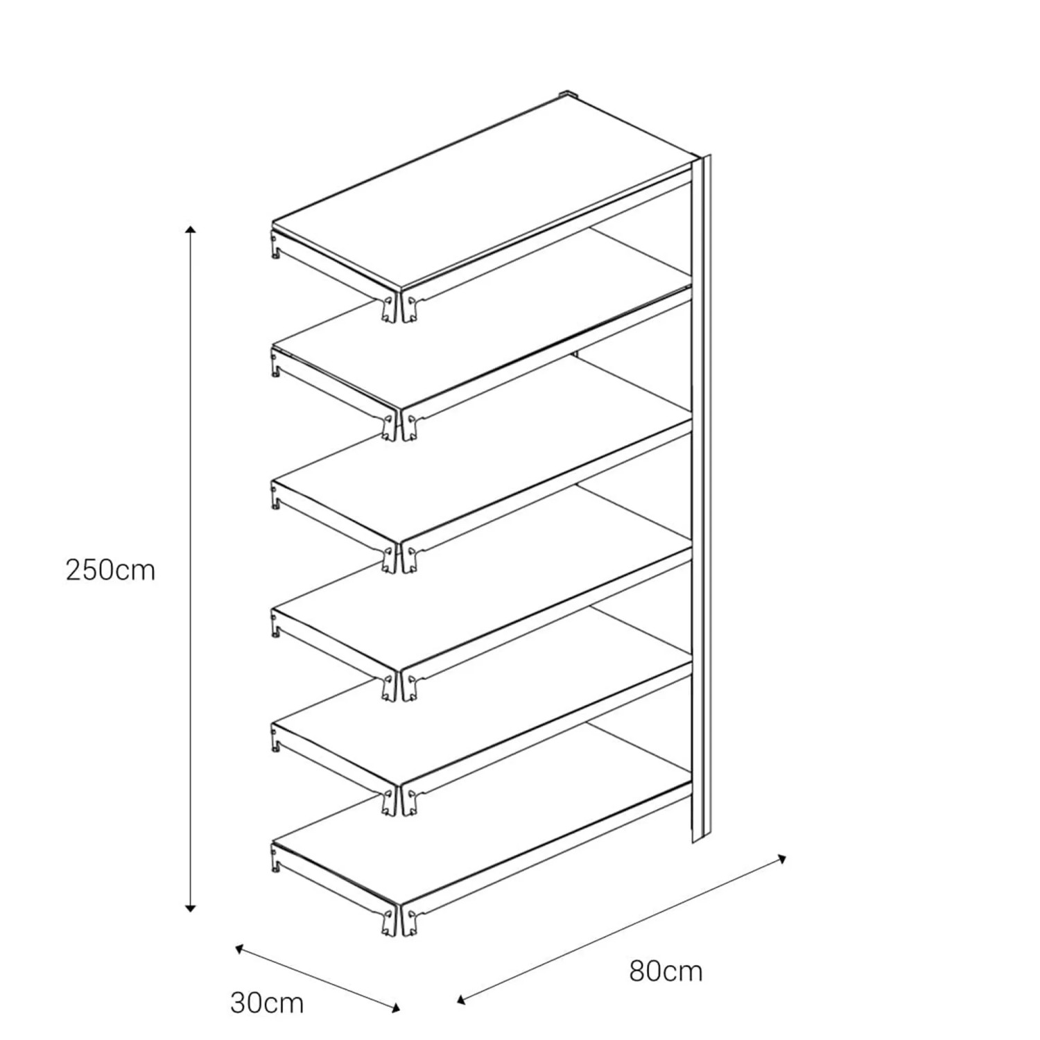 Ar Shelving T Profil Regal, blau & verzinkt, 250x80x30 cm, 6 Böden, 180 kg Traglast pro Boden.