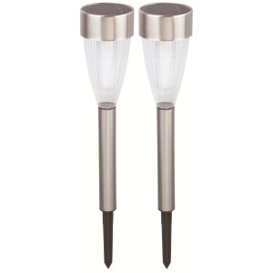 2er Set OBI LIGHTING LED Solarspieße Doria aus Edelstahl für Garten und Beet.
