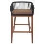 Moderner Barhocker mit anthrazit Seilgeflecht, taupe Kissen und Holz-Optik Gestell.