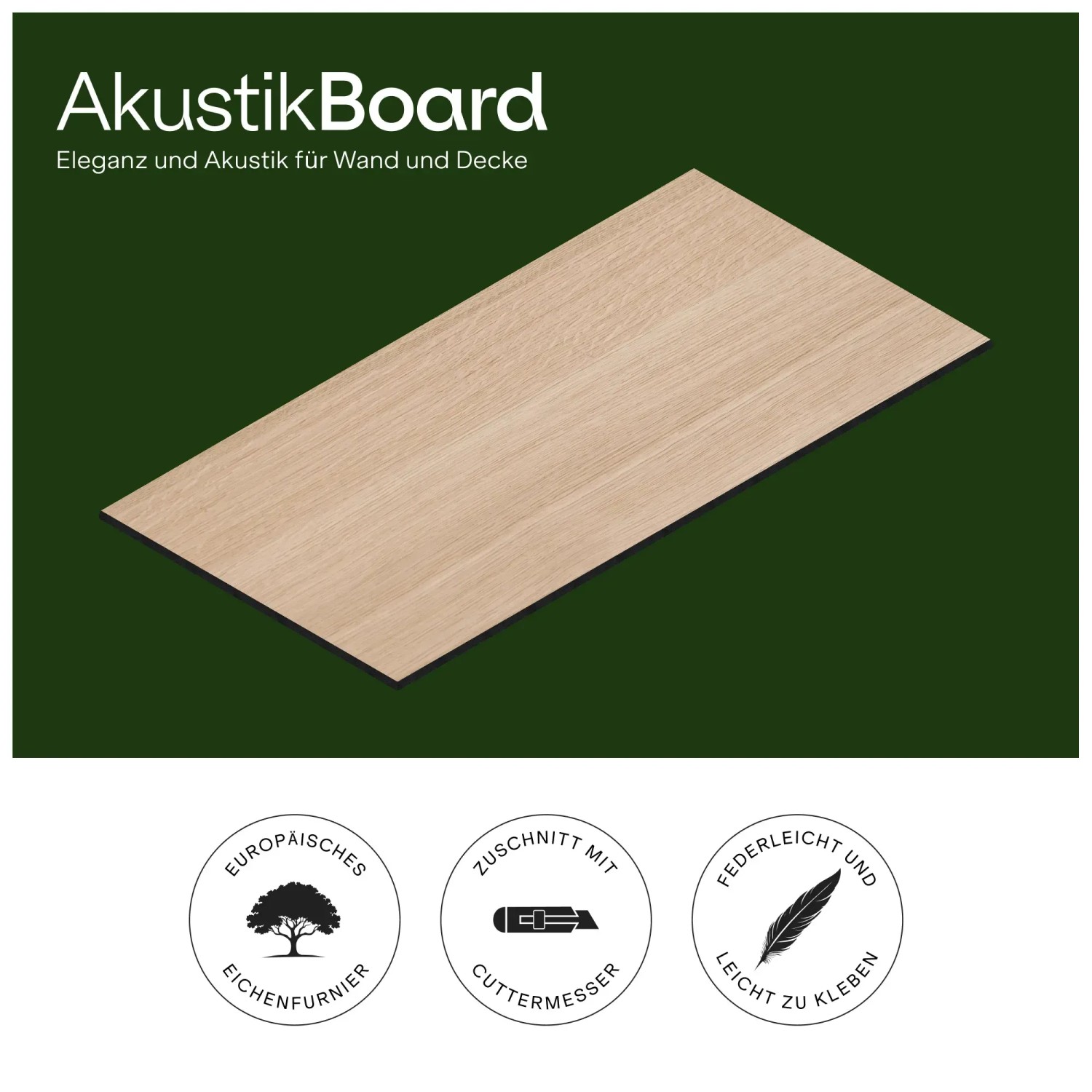 Amadeo AkustikBoard Wandpaneel Eiche Natur, 80x40 cm. Holzpaneel zur Wandgestaltung.