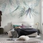 Schlafzimmer mit Komar Vliestapete Palm Spring (350x250 cm) mit Palmenmuster.