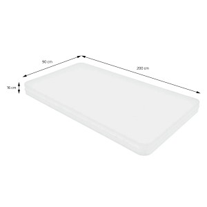 Weiße Kaltschaummatratze 90x200 cm für Kinderbett, atmungsaktiv und pflegeleicht.