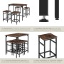 Tectake Bartisch-Set Edinburgh, 5-teilig, mit Tisch und 4 Hockern in dunklem Industrial-Holz.