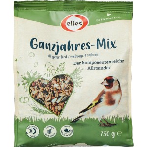 Elles Ganzjahres-Mix für Wildvögel, 750g: Ergänzungsfutter mit Sonnenblumenkernen, Erdnüssen und Wildsamen.