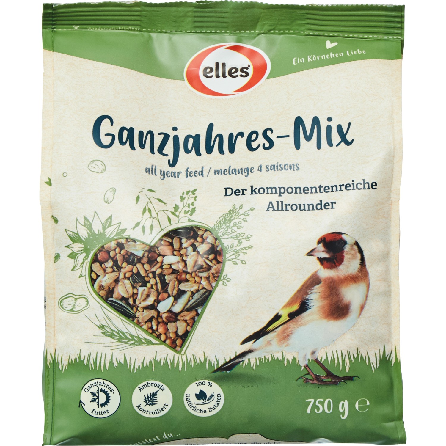 Elles Ergänzungsfutter Ganzjahres-Mix für Wildvögel 750 g