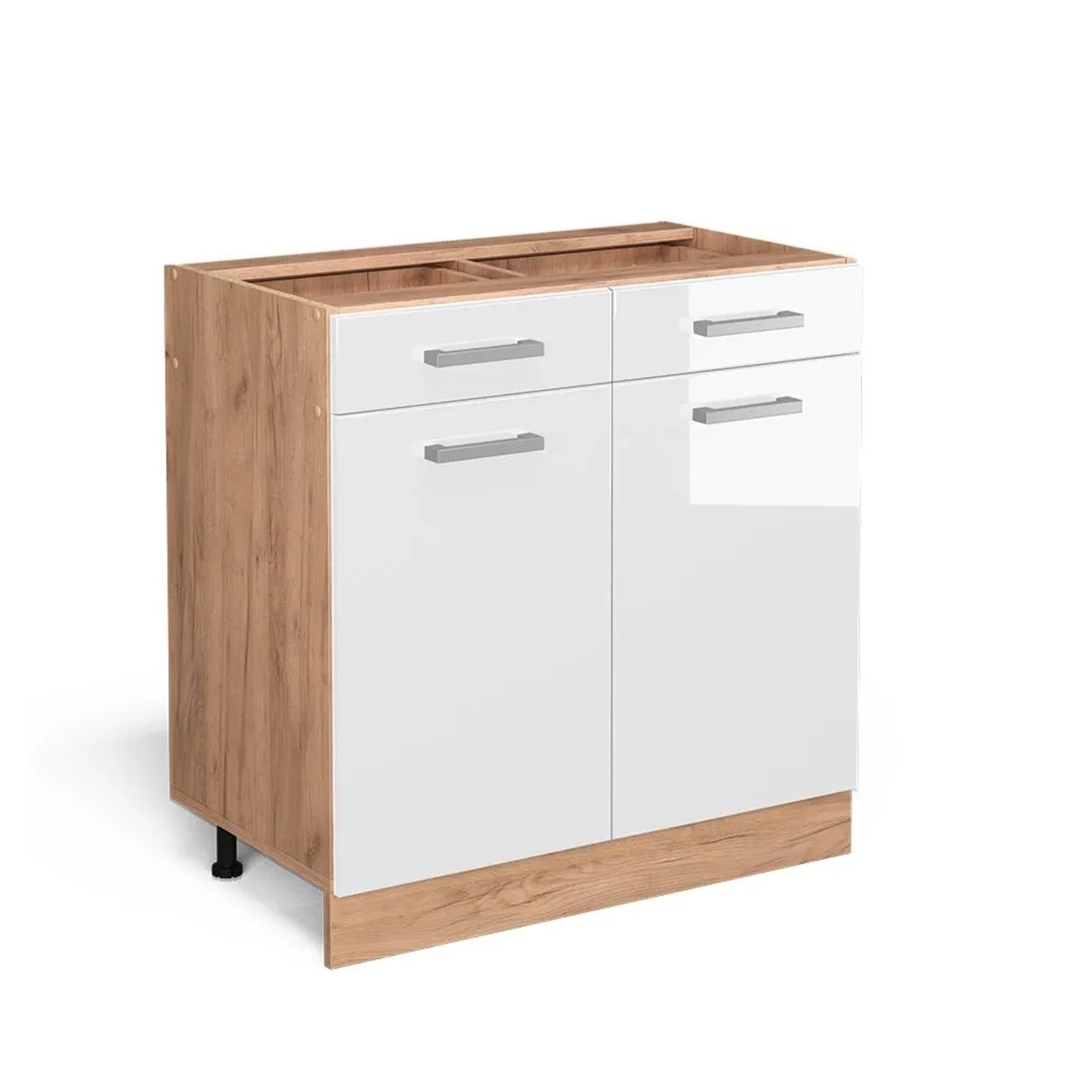Vicco Küchenunterschrank R-Line Weiß Hochglanz Goldkraft Eiche 80 cm ohne Arbeitsplatte