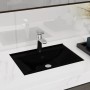 Rechteckiges, schwarzes Keramik Waschbecken mit Hahnloch von vidaXL.
