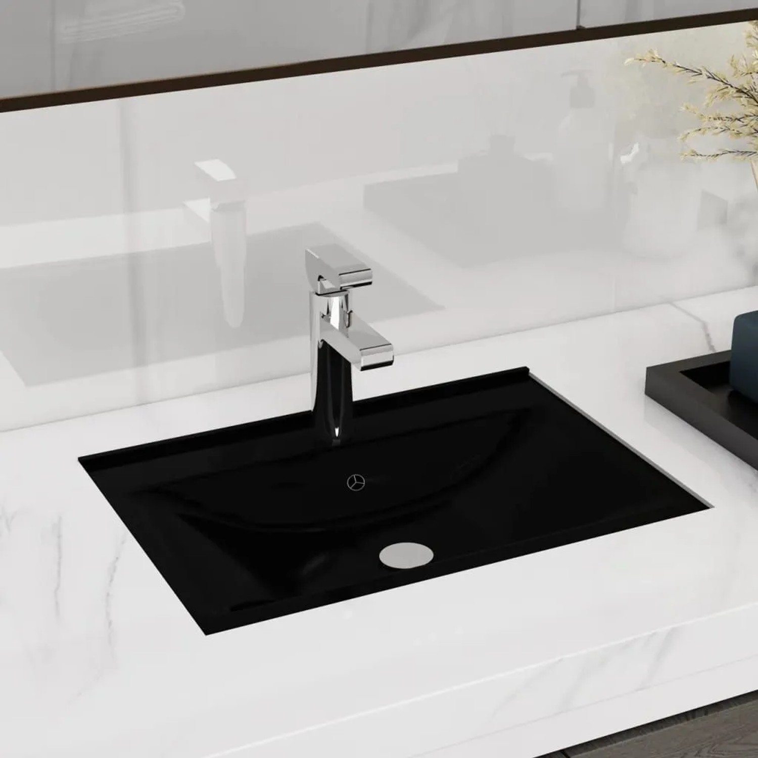 Rechteckiges, schwarzes Keramik Waschbecken mit Hahnloch von vidaXL.