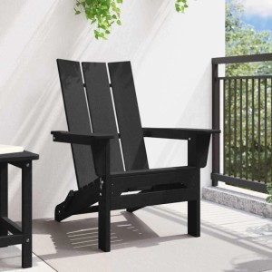 Schwarzer, klappbarer Adirondack-Stuhl aus HDPE für Garten und Terrasse.