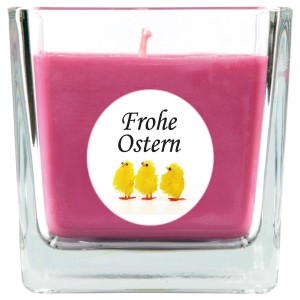 HS Candle Duftkerze im Glas mit Küken-Motiv "Frohe Ostern", Lavendel Duft.