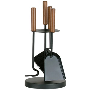 Firefix Kaminbesteck, 4-teilig, Stahl schwarz mit Holzgriffen, für Kamin & Ofen.